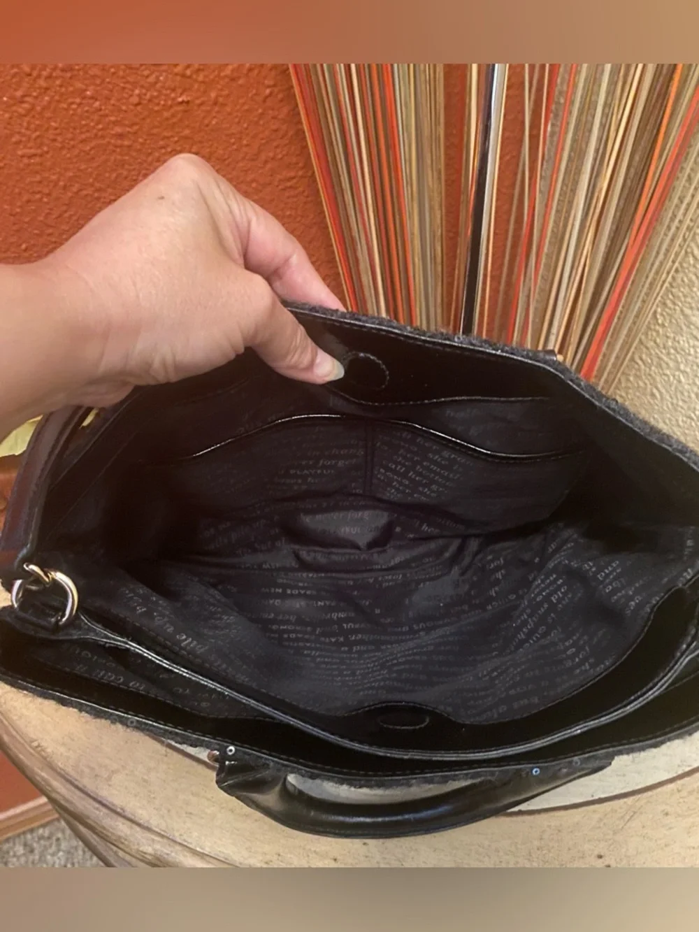 Kate Spade ♠️ - EUC - Brette Black Felt Flurry Sequin Patent-Trim Satchel Bag